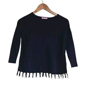 Lilly Pulitzer Sweater Girls Medium Blue Mini Ramona Caftan Fringe Coastal